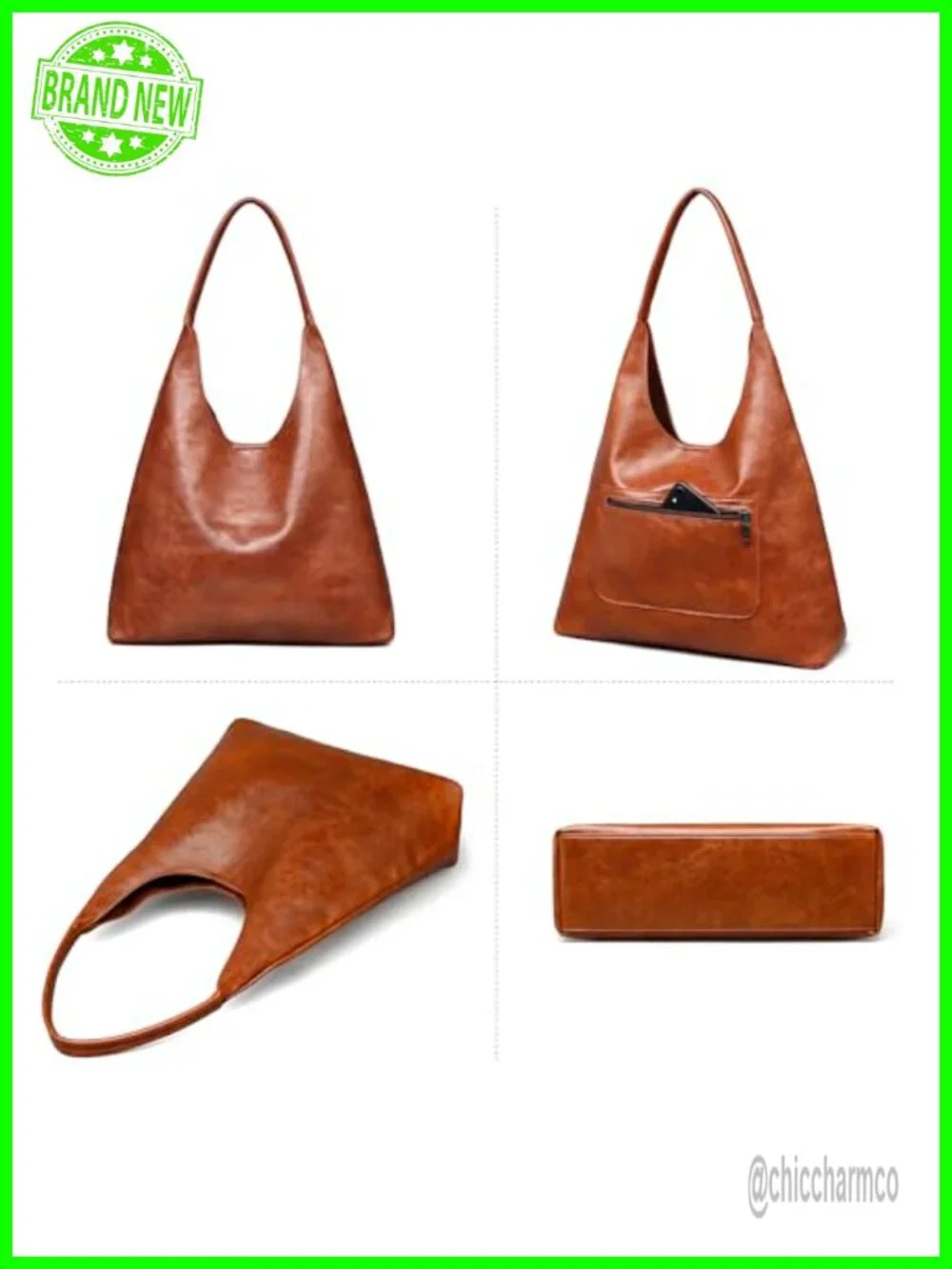 Retro Vegan Leather Slouchy Tote Hobo Bag with Small Purse